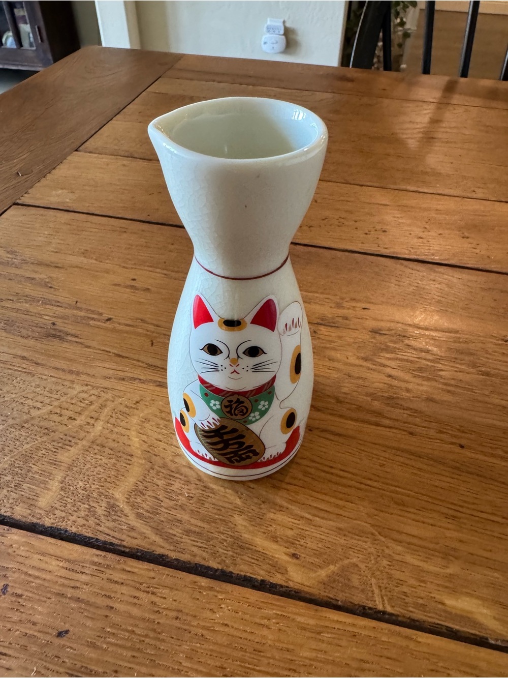 Vintage Japanese porcelain Maneki-Neko (Lucky Cat) sake bottle